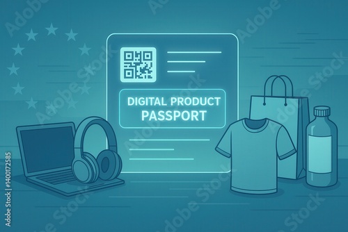 Vector Illustration of Digital Product Passport With Everyday Items