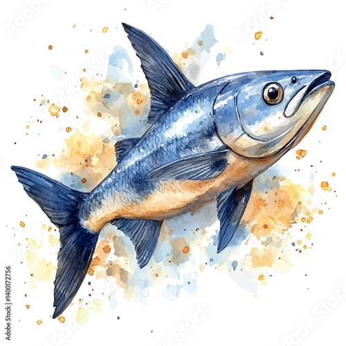 Swordfish, vector watercolor illustration, isolated on a white background.