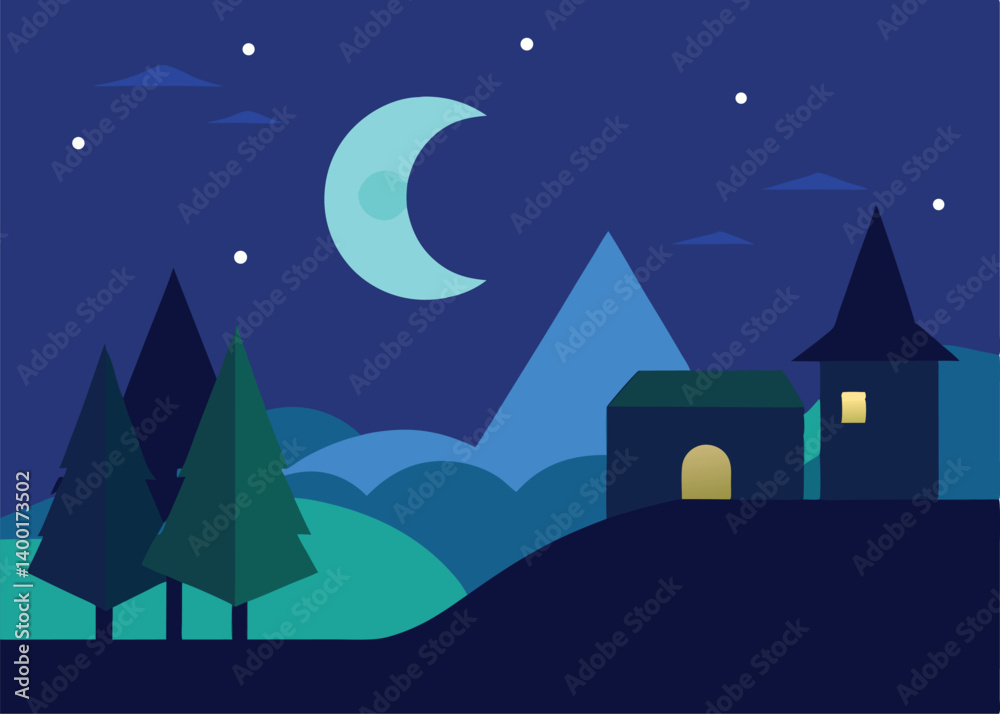 Fototapeta premium vector illustration of a night landscape