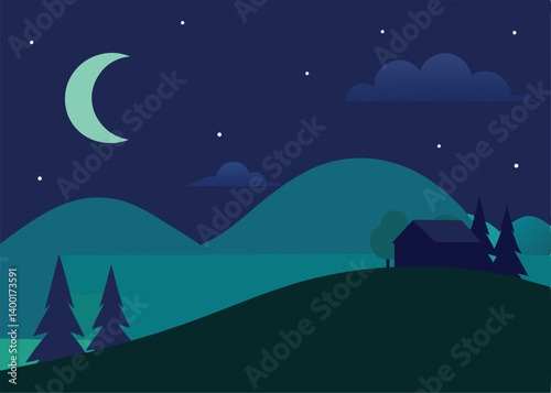 vector illustration of a night landscape