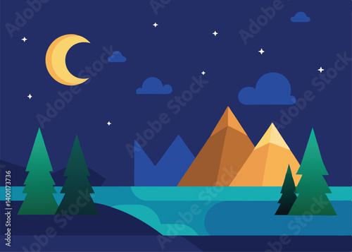 wonderful night landscape vector illustration