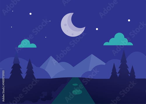 wonderful night landscape vector illustration