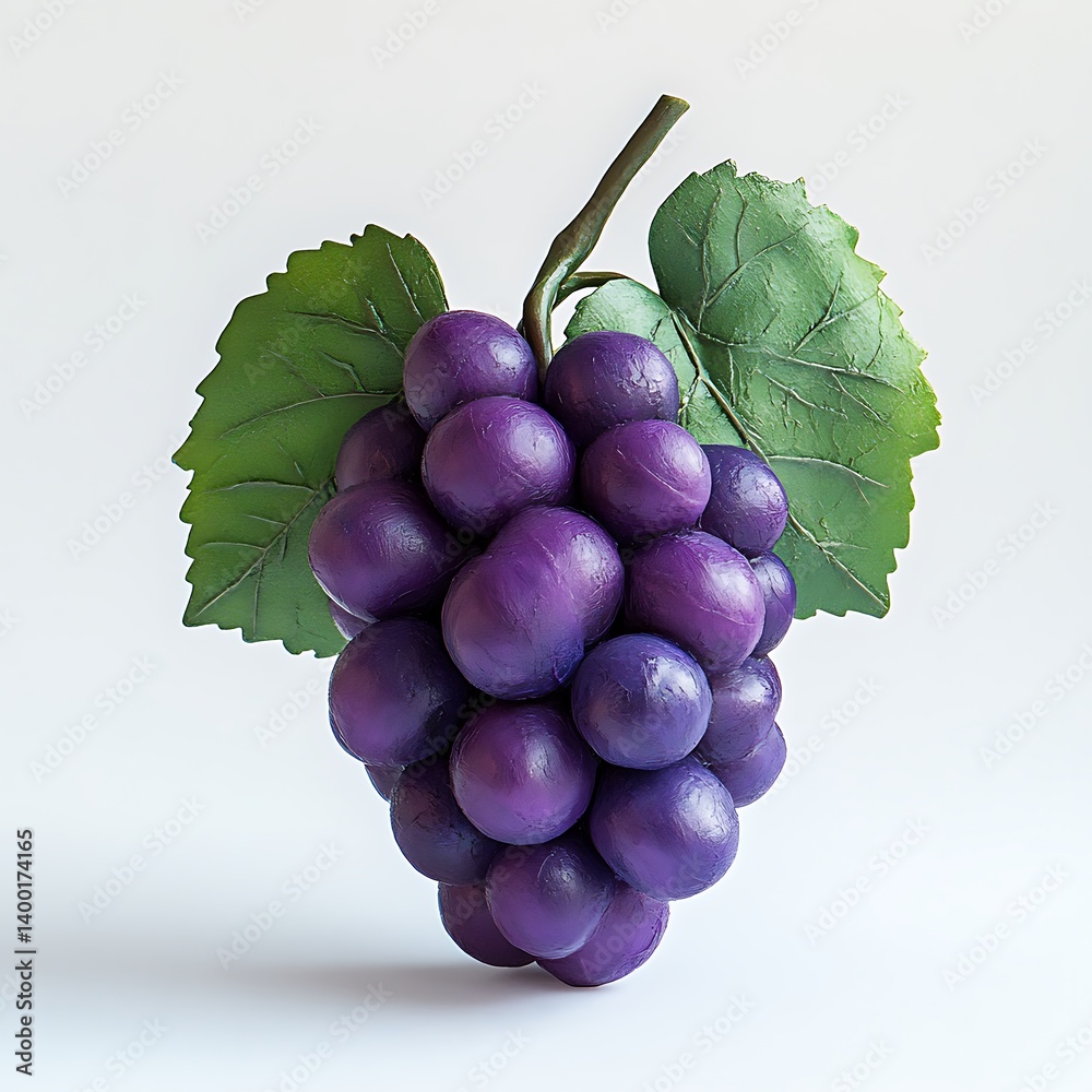 Fototapeta premium Purple Grapes with Leaves Fresh Fruit Healthy Food