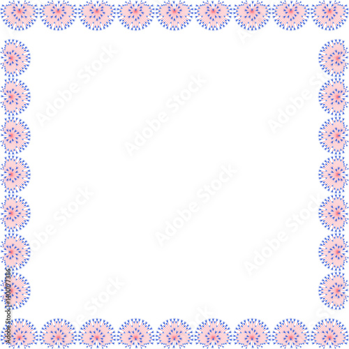 Square border frame with flourish decoration. Onion flower pink purple flowers. Cute empty frame box