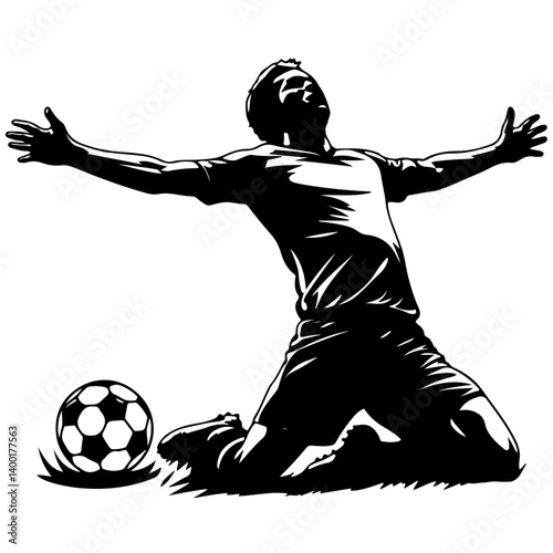 Victorious Soccer Player Kneeling in Celebration