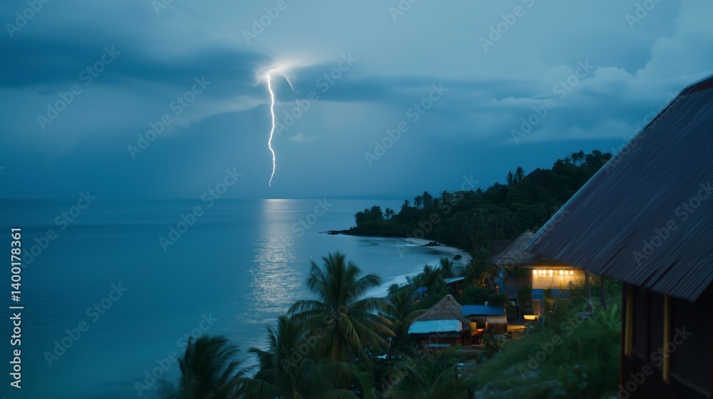 A lightning bolt strikes the ocean