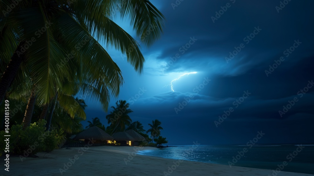 A beach with palm trees and a house in the distance
