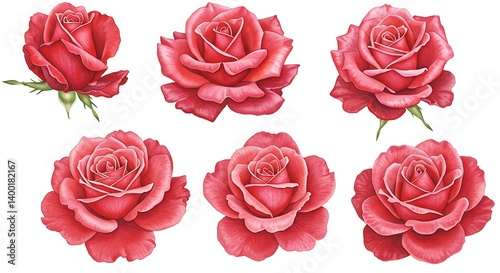 Crimson Rose Watercolor Collection: Delicate Blooms in Rich Hues AI Generated