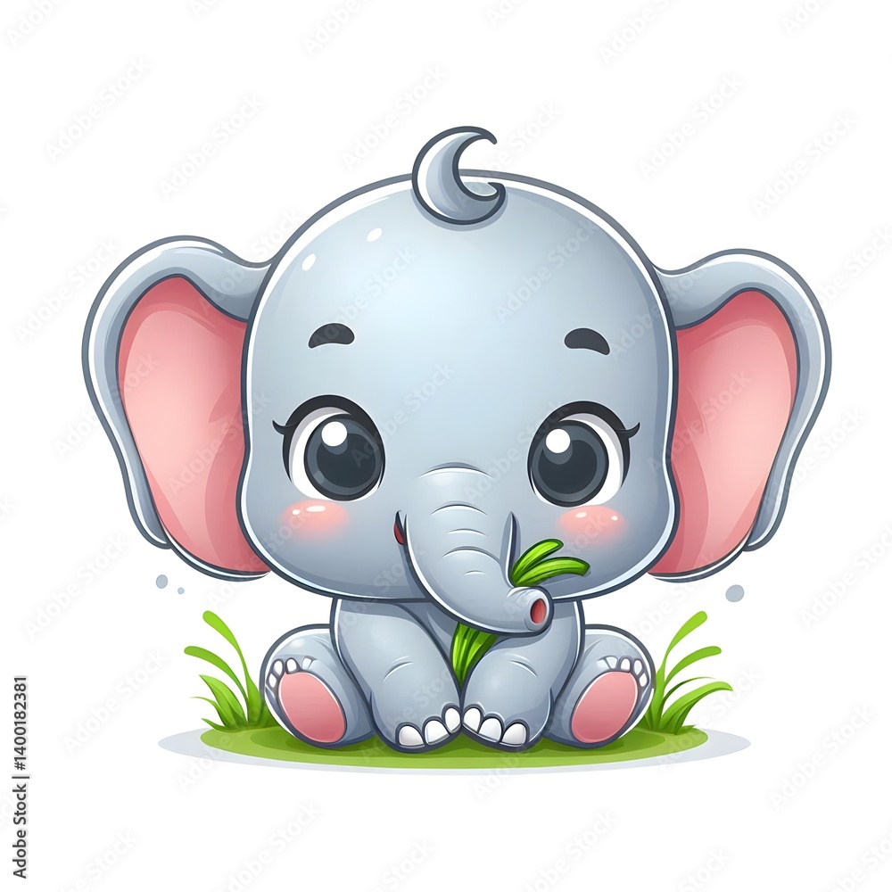 Obraz premium Cute Cartoon Baby Elephant Eating - Vector Illustration 
