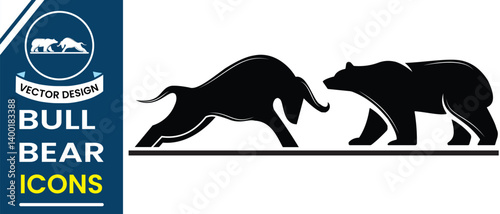 Bull or Bear icon vector. Bullish or Bearish icon. Share market symbol and sign. Silhouette of bull and bear vector, crypto currency or stocks icon. Vector illustration.
