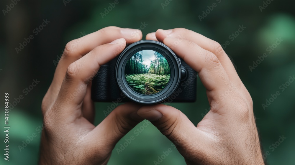 A person is holding a camera with a viewfinder