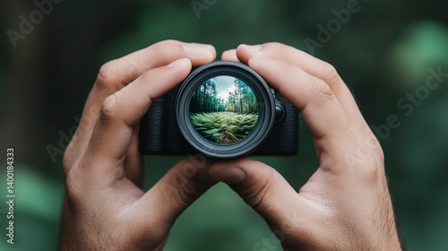 Obraz na płótnie A person is holding a camera with a viewfinder w salonie
