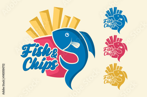fish and chips logo sticker vector illustration template and street food restaurant business