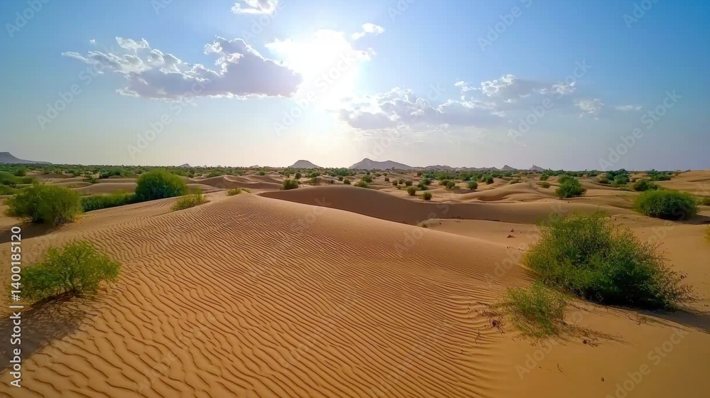 A dreamlike aerial view of desert dunes flowing like waves under a sunset sky. A dreamlike aerial view of desert dunes flowing like waves under a sunset sky.