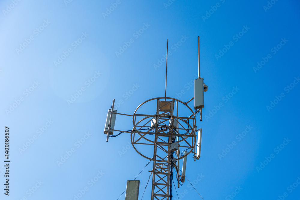 Modern Communication Tower Against Clear Sky