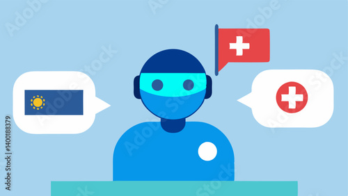 Multilingual Support A patient with a flag symbol next to their chatbot interface indicating they can receive health advice in different languages as part of the chatbots