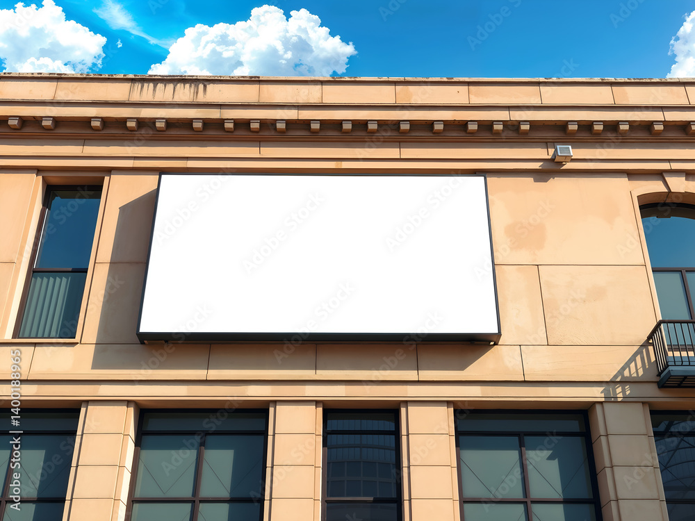 Front view of large blank billboard on city building, perfect for outdoor advertising design mockups. Generative AI
