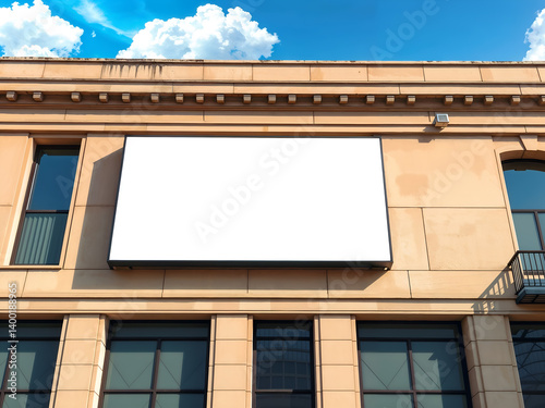 Obraz na płótnie Front view of large blank billboard on city building, perfect for outdoor advertising design mockups. Generative AI w salonie