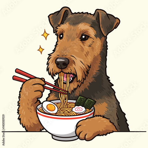 Airedale Terrier Eating Ramen