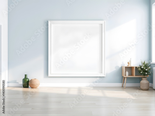 Obraz na płótnie Horizontal frame mockup in elegant living room, ideal for showcasing artwork or design presentations. Generative AI w salonie