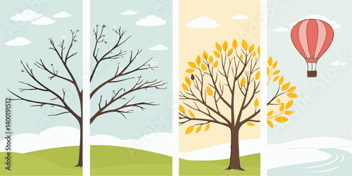 Golden autumn landscape with colorful trees displays the vibrant season of fall nature vector illustration 