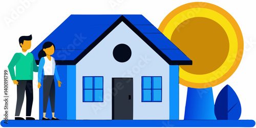 vector illustration of a couple  in front of a house