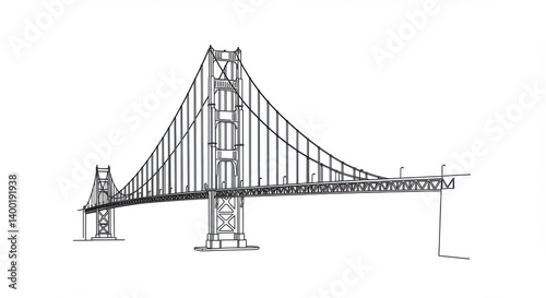 Line Art Drawing of Golden Gate Bridge Suspension Cables