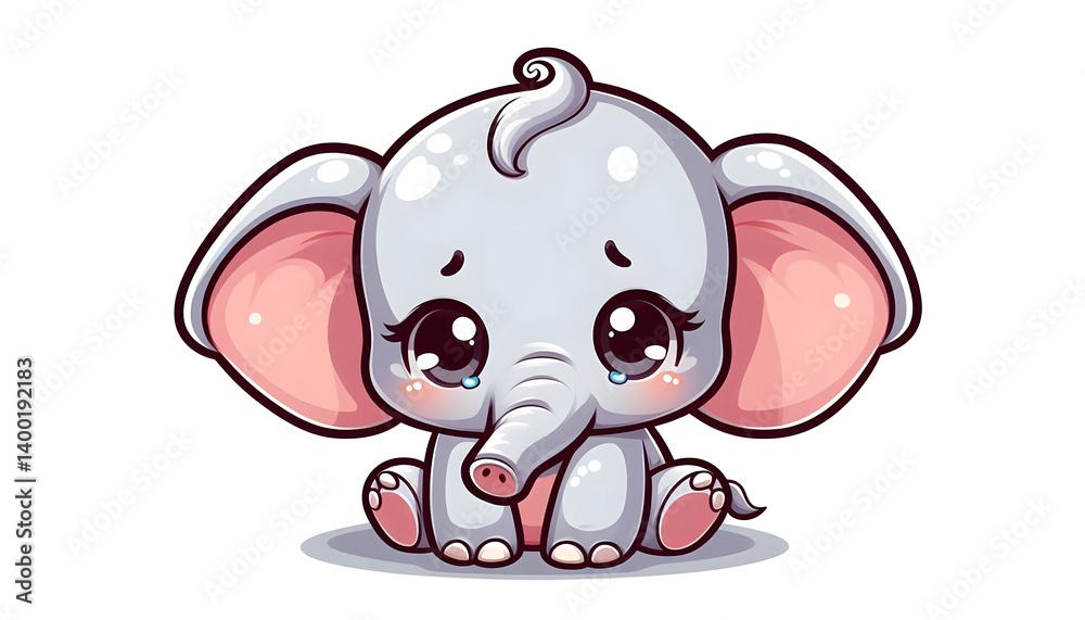 Sad Cartoon Baby Elephant Sitting and Crying - Vector Illustration
Sad Cartoon Baby Elephant Sitting and Crying - Vector Illustration