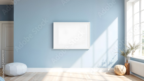 Obraz na płótnie Horizontal frame mockup in elegant living room, ideal for showcasing artwork or design presentations. Generative AI w salonie