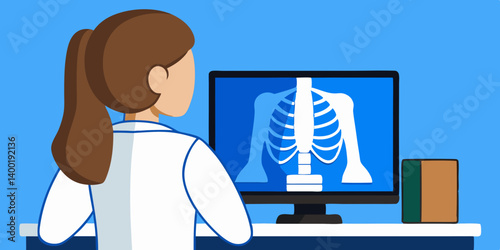 vector illustration of  a girl working on computer