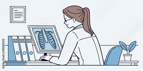 vector illustration of a girl working  in the office
