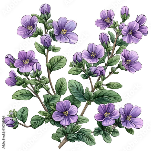 watercolor of Sweet Alyssum Branch, vector, isolated on a white background.