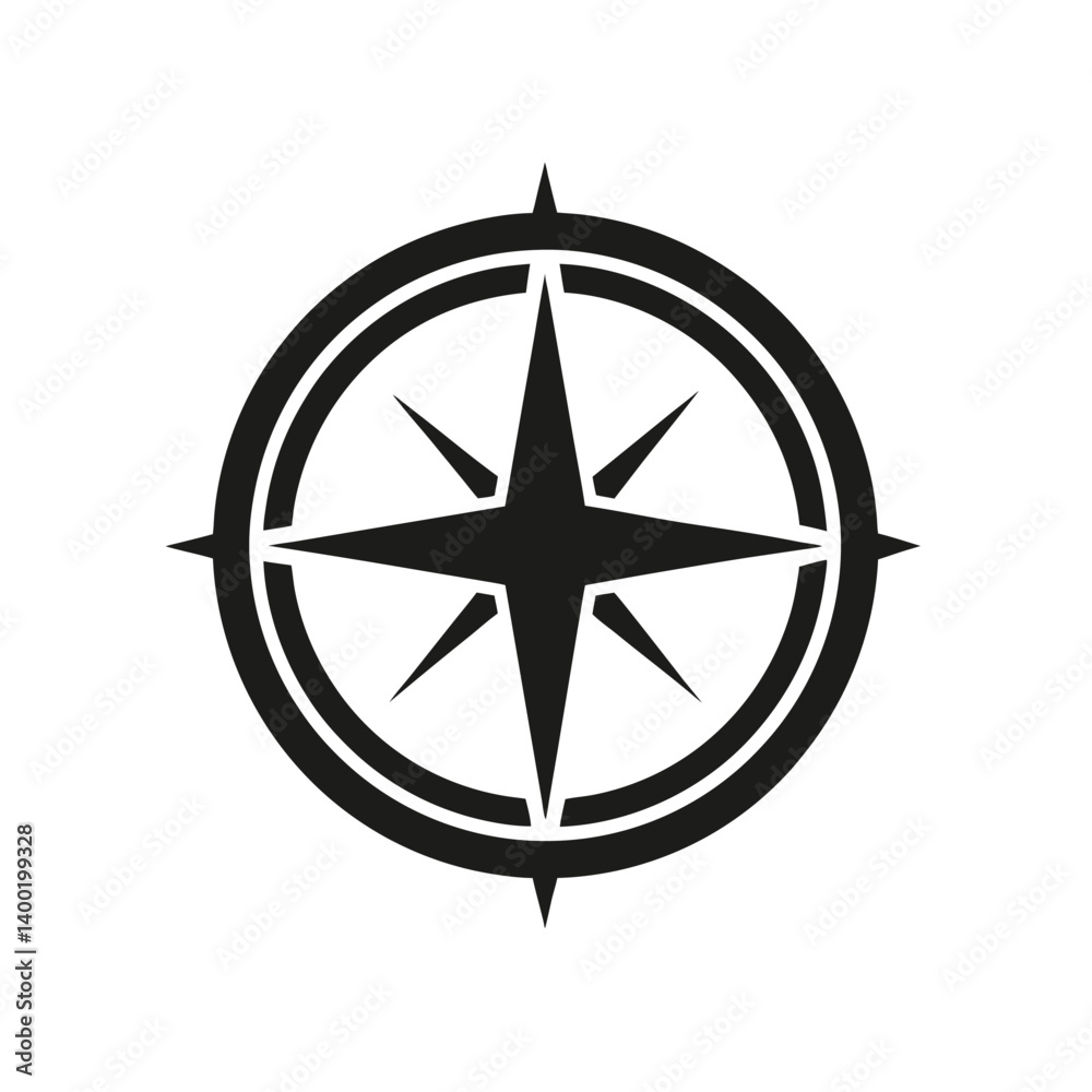 Navigation compass icon, Compass icon vector and silhouette isolated on white background