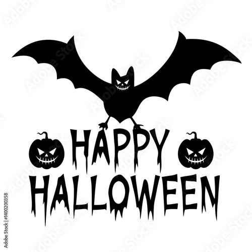 Spooky Halloween night vector illustration with orange pumpkin, black bats silhouette, and dark moon design for a scary autumn holiday celebration