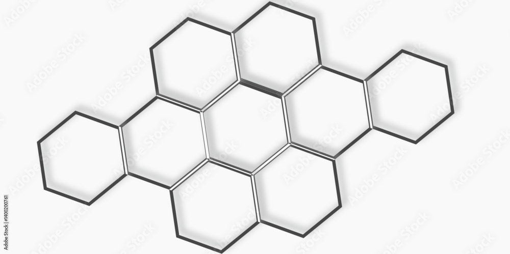 Abstract 3d hexagon grey and white out line technology style honeycomb seamless pattern background. Vector illustration.