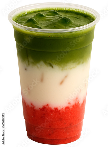 Strawberry iced matcha latte on transparent background