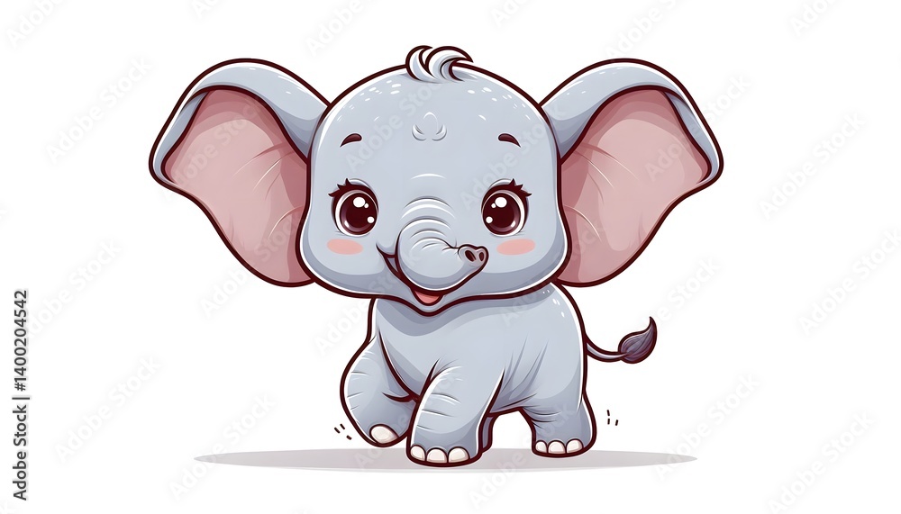 Fototapeta premium Cute Cartoon Baby Elephant standing - Vector Illustration 