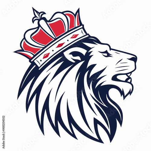 Royal Red Blue Lion Crown Mascot Vector Logo Graphic