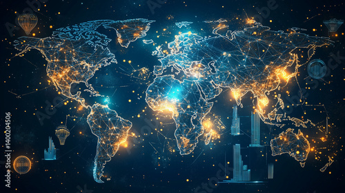 Futuristic Global Network Digital Connectivity & Big Data Visualization.