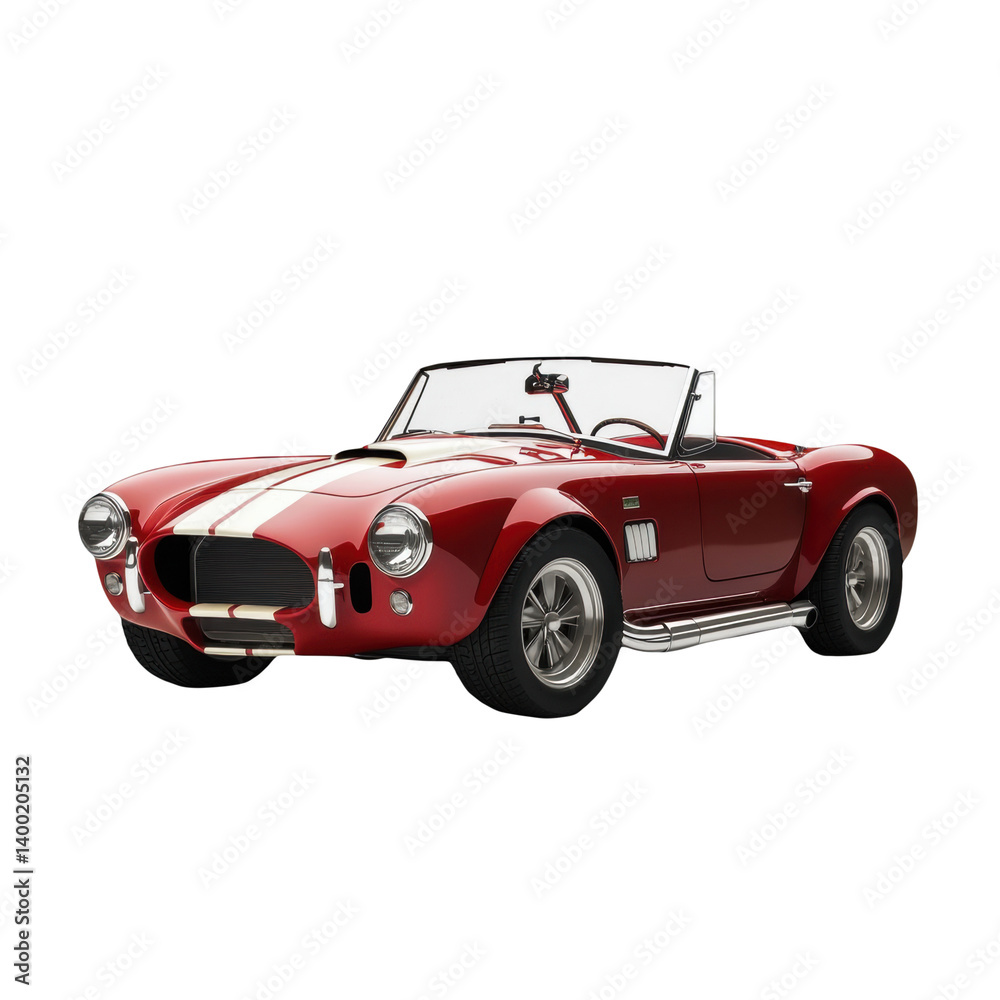 Fototapeta premium Classic Red Sports Car Isolated on White Background Convertible Vintage Automobile American Muscle Car Powerful Engine Luxury Vehicle Fast Speed Racing Car Automotive Design Transportation