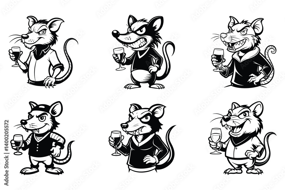 Obraz premium an angry rat holding a wine glass