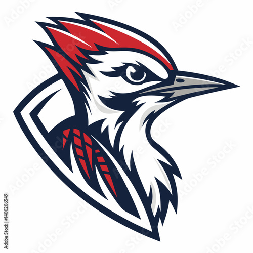 Striking Red Crested Woodpecker Mascot Vector Bird Shield Graphic