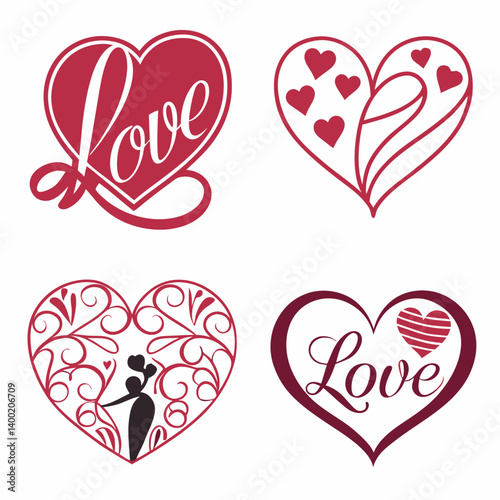 Elegant Romantic Valentine's Day Love Heart Decorative Cutout Vector Illustrations