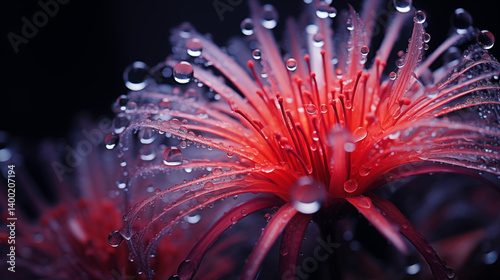 Close-Up of Exotic Red Flower with Water Droplets