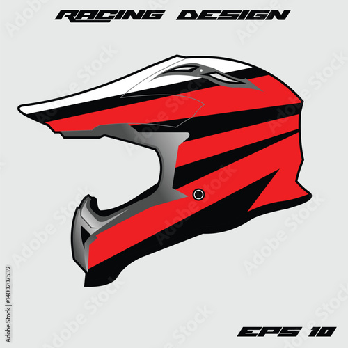 Racing helmet design featuring bold red and black stripes on a gray background, ideal for motorsport graphics (1)