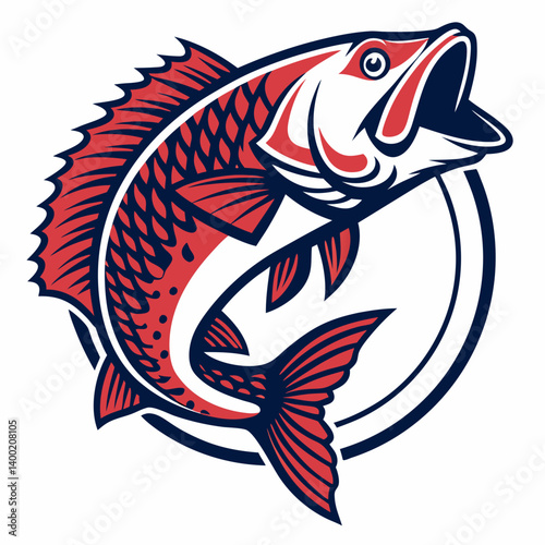 Red White Leaping Fish Mascot Vector Graphic Sports Fishing Team Logo Design