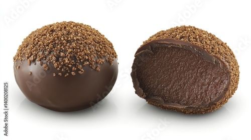 Dark chocolate truffle with a delicate cocoa powder coating, filled with rich chocolate ganache