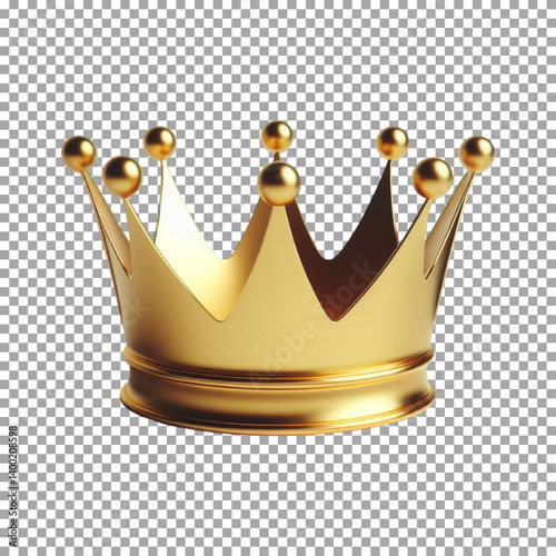 A 3D rendering of a simple kings crown, featuring a smooth and elegant design, Opulent Golden Crown with Jewels for Royalty on transparent background, png, psd
