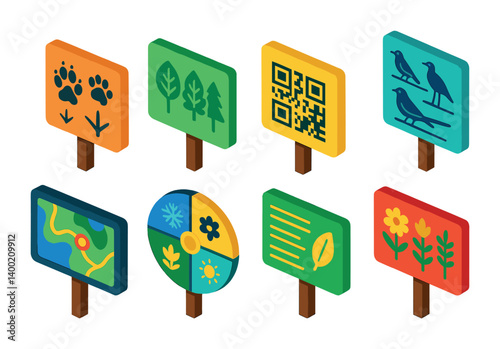Vibrant 3d nature and wildlife icons set – ecology, parks, birds, trees, trails