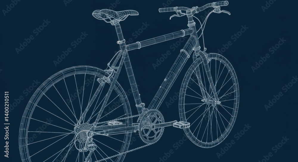 Fototapeta premium 3D Wireframe Model of a Bicycle with Detailed Lines